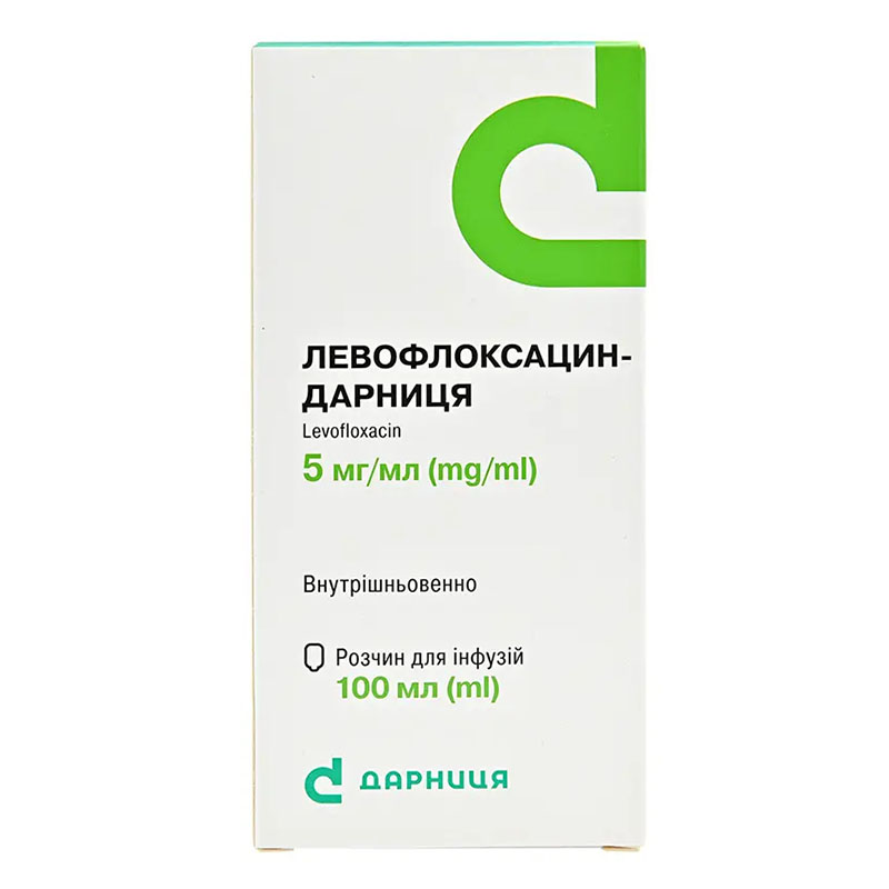 Левофлоксацин-Дарница раствор для инфузий 5 мг/мл по 100 мл во флаконе 1 шт. Левофлоксацин-Дарница раствор для инфузий 5 мг/мл по 100 мл во флаконе 1 шт.