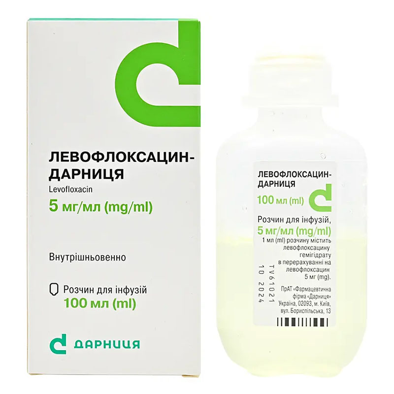 Левофлоксацин-Дарница раствор для инфузий 5 мг/мл по 100 мл во флаконе 1 шт.