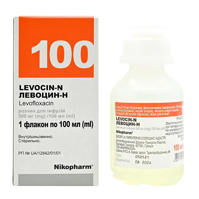 Левоцин-Н розчин для інфузій 500 мг/100 мл по 100 мл у флаконі