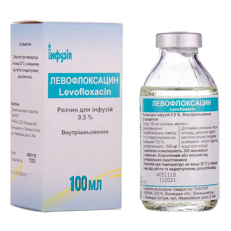 Левофлоксацин раствор для инфузий 0.5% по 100 мл во флаконе 1 шт. - Инфузия Левофлоксацин раствор для инфузий 0.5% по 100 мл во флаконе 1 шт. - Инфузия