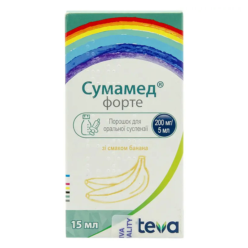 Сумамед Форте Банан порошок 200 мг/5 мл 600 мг по 15 мл во флаконе 1 шт. Сумамед Форте Банан порошок 200 мг/5 мл 600 мг по 15 мл во флаконе 1 шт.