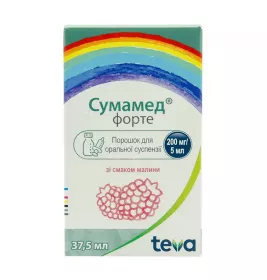 Сумамед Форте Малина порошок 200 мг/5 мл 1500 мг по 37.5 мл у флаконі 1 шт.