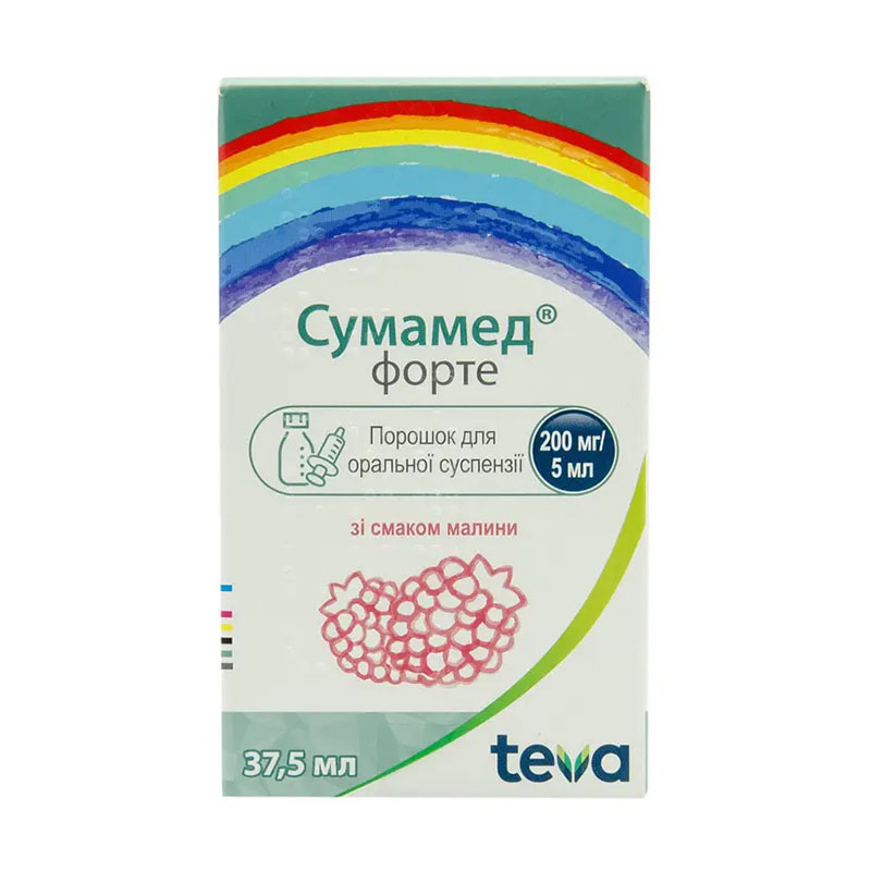 Сумамед Форте Малина порошок 200 мг/5 мл 1500 мг по 37.5 мл у флаконі 1 шт.