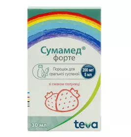 Сумамед Форте Клубника порошок 200 мг/5 мл 1200 мг по 30 мл во флаконе 1 шт.