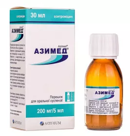 Азимед порошок 200 мг/5 мл по 30 мл (1200 мг) у флаконі зі шприцем та мірною ложкою