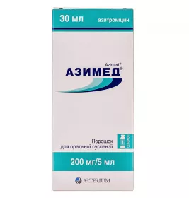 Азимед порошок 200 мг/5 мл по 30 мл (1200 мг) у флаконі зі шприцем та мірною ложкою