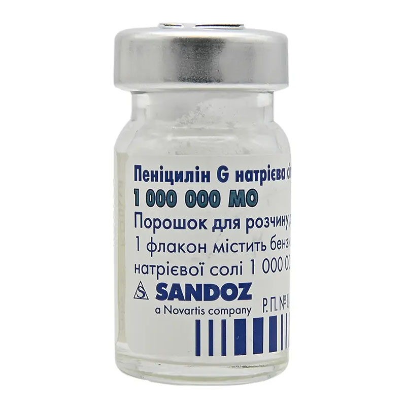 Пеніцилін G натрієва сіль Сандоз порошок по 1000000 МО у флаконі 100 шт