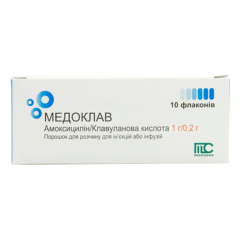 Медоклав порошок по 1 г/0,2 г у флаконі 10 шт.