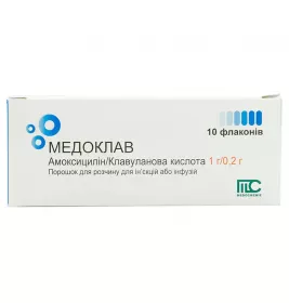 Медоклав порошок по 1 г/0,2 г у флаконі 10 шт.