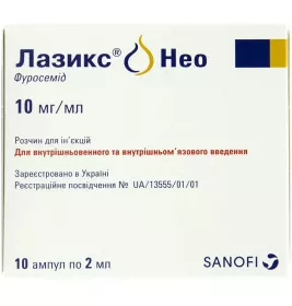 Лазикс нео розчин для ін'єкцій 10 мг/мл в ампулах по 2 мл 10 шт.