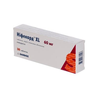 Нифекард XL таблетки по 60 мг 30 шт. Нифекард XL таблетки по 60 мг 30 шт.