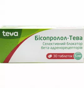 Бісопролол-Тева таблетки по 5 мг 30 шт. (10х3)