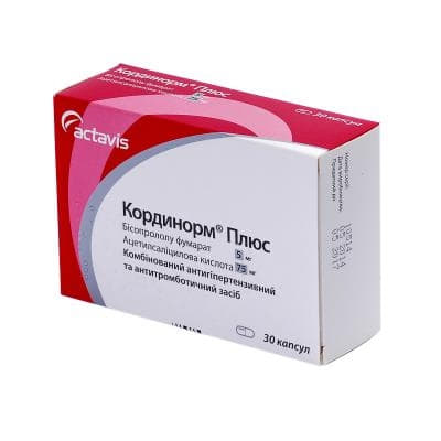 Кординорм Плюс капсулы по 5 мг/75 мг 30 шт. Кординорм Плюс капсулы по 5 мг/75 мг 30 шт.