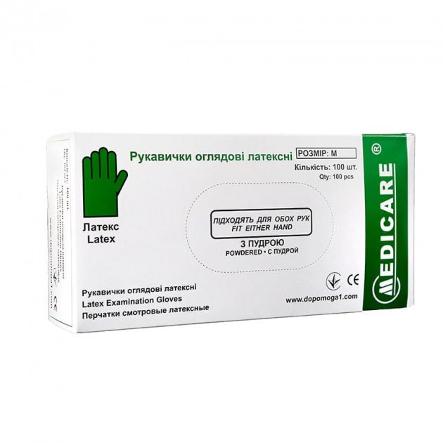 *Перчатки Medicare смотровые латекс нестерил. с пудрой р.М *Перчатки Medicare смотровые латекс нестерил. с пудрой р.М