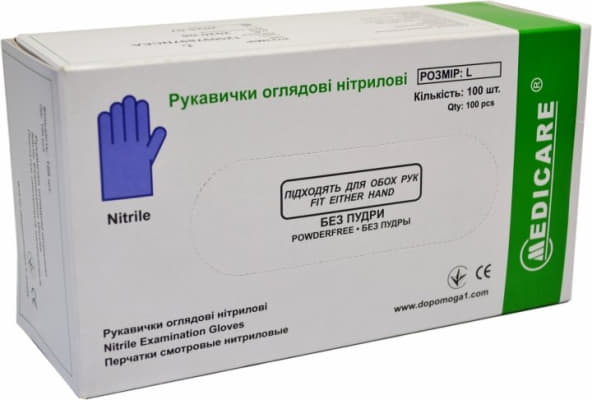 *Перчатки Medicare смотровые нитрил нестерил. без пудры р.L голубая