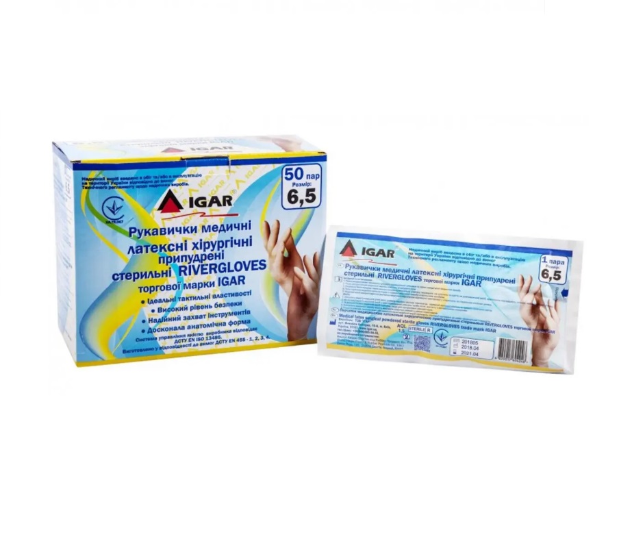 Рукавички Igar хір.ст.припудрені RiverGloves р.6,5 пара