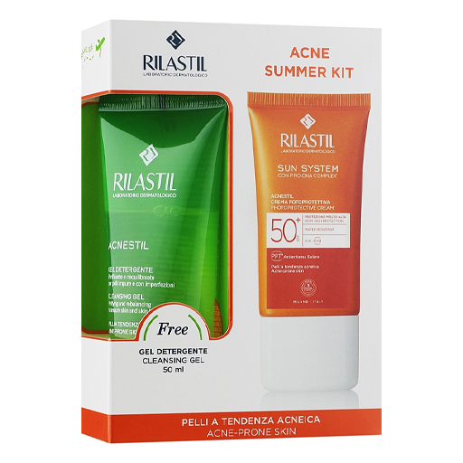*Набір Rilastil Акнесіл Крем сонцезахисний SPF50 40мл+Гель делікатний очищуючий 50мл