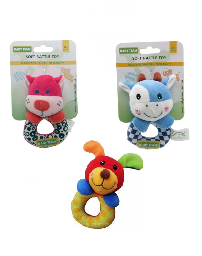 Іграшка-брязкальце Baby Team 8501  м'яка Тигр/Песик/Корівка