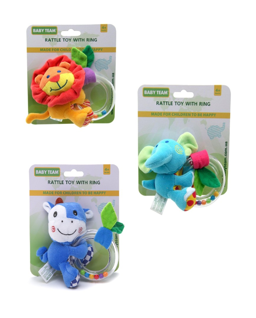 *Игрушка-погремушка Baby Team 8502 с кольцом Слон/Лев/Коровка *Игрушка-погремушка Baby Team 8502 с кольцом Слон/Лев/Коровка