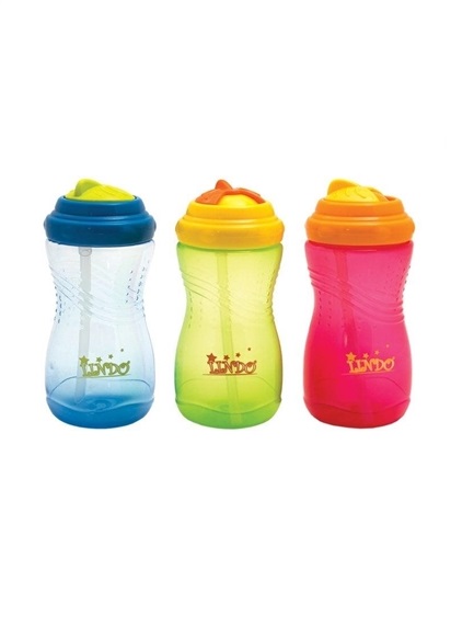 *Пляшка-непроливайка Lindo з силіконовою соломинкою 9+ міс 415мл