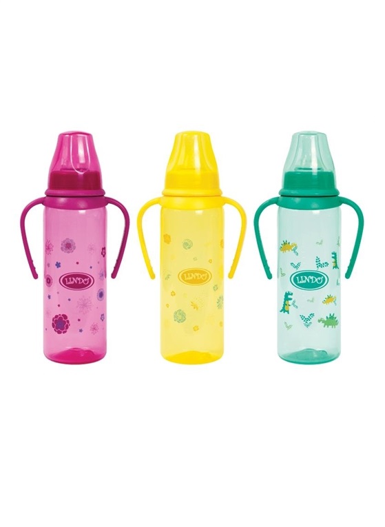 *Пляшка Lindo кольорова 250 мл з ручками та силіконовою соскою