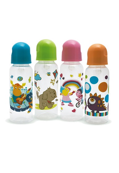 Пляшечка Lindo кругла із силіконовою соскою250 мл