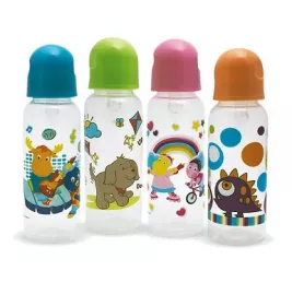 Пляшечка Lindo кругла із силіконовою соскою250 мл