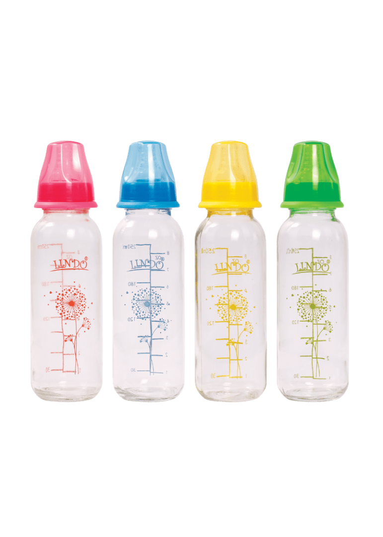 Пляшечка Lindo Premium скляна з малюнком та силіконовою соскою 250 мл