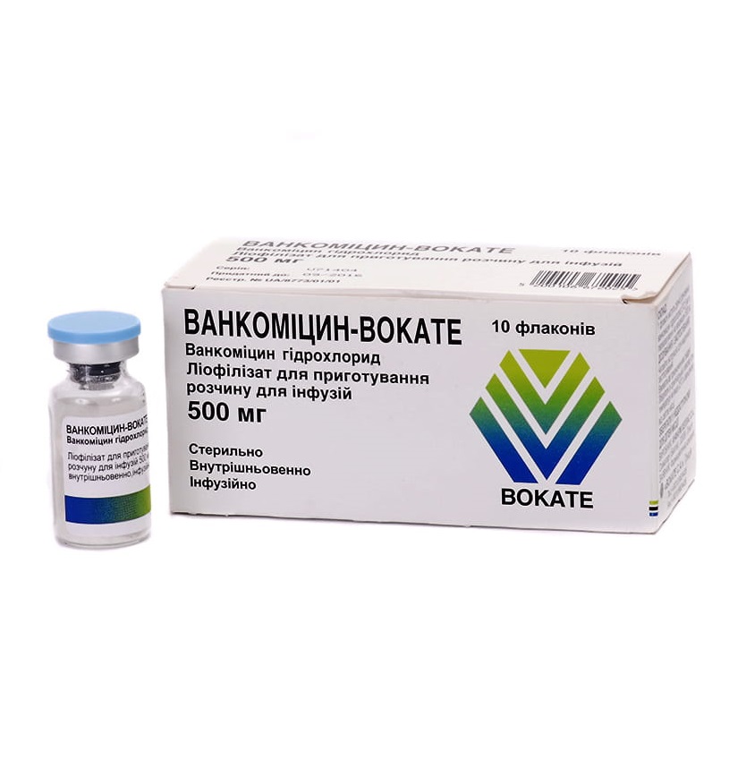 *ВАНКОМІЦИН-ВОКАТЕ, Vocate  (Греція), пор. ліофіл. д/п р-ну 500 мг фл., в коробці, №10