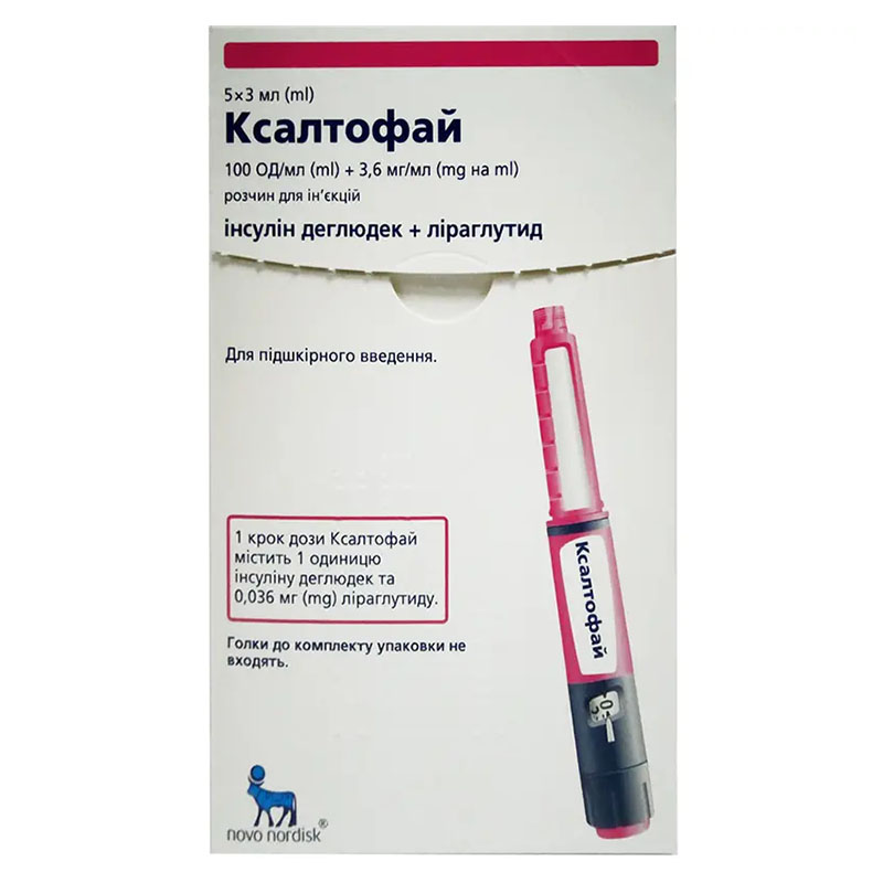 Ксалтофай розчин для ін'єкцій 100 ОД/мл 3,6 мг/мл картридж по 3 мл у шприц-ручці 5 шт.
