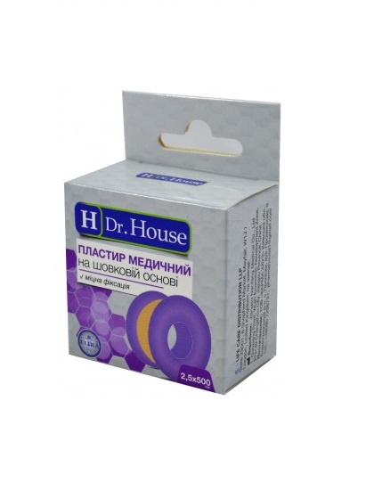 *Лейкопластир H Dr.House котушка шовкова основа 2,5 см*5 м пластмасова упакова