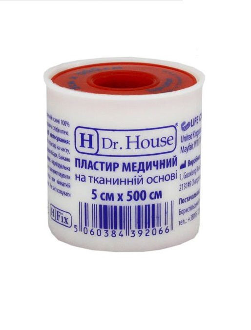 *Лейкопластир H Dr.House котушка ткана основа 5 см*5 м пластмасова упаковка