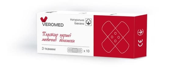 *Лейкопластырь Veromed первой мед.помощи ткан. 19х72мм №10 *Лейкопластырь Veromed первой мед.помощи ткан. 19х72мм №10