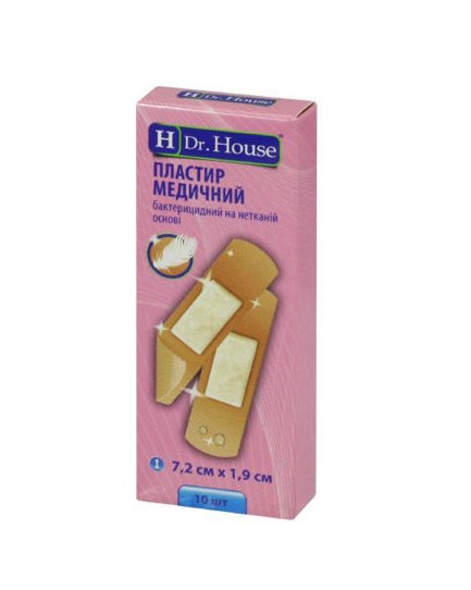 *Лейкопластырь H Dr.House бактерицидный нетканая основа 7,2 см*1,9 см №10 *Лейкопластырь H Dr.House бактерицидный нетканая основа 7,2 см*1,9 см №10