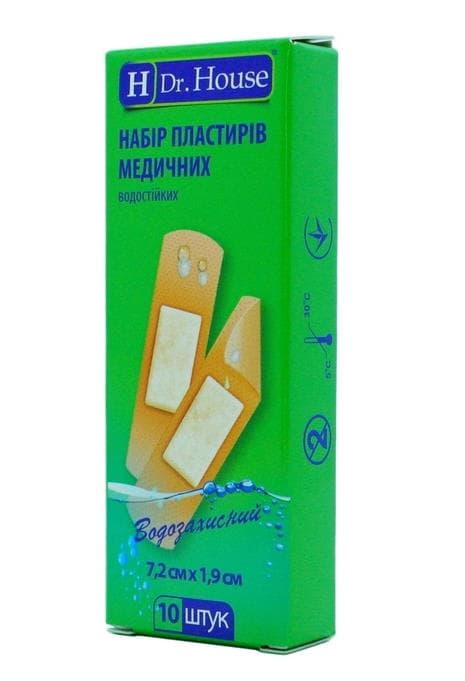 *Лейкопластырь H Dr.House бактерицидный полимерная основа 7,2 см*1,9 см №10 *Лейкопластырь H Dr.House бактерицидный полимерная основа 7,2 см*1,9 см №10