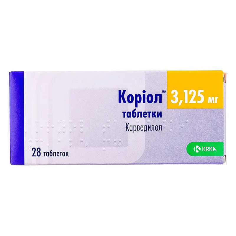 Кориол таблетки по 3.125 мг 28 шт. (7х4) - Медикард Кориол таблетки по 3.125 мг 28 шт. (7х4) - Медикард