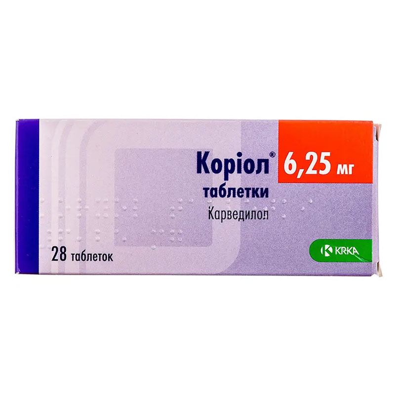 Коріол таблетки по 6.25 мг 28 шт. (7х4) - Медікард