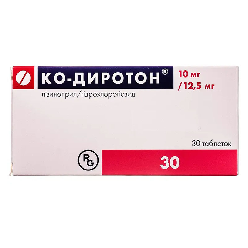 Ко-диротон таблетки по 10 мг/12.5 мг 30 шт. (10х3) Ко-диротон таблетки по 10 мг/12.5 мг 30 шт. (10х3)