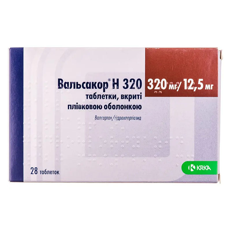 Вальсакор H 320 таблетки по 320 мг/12.5 мг 28 шт. (14х2) Вальсакор H 320 таблетки по 320 мг/12.5 мг 28 шт. (14х2)