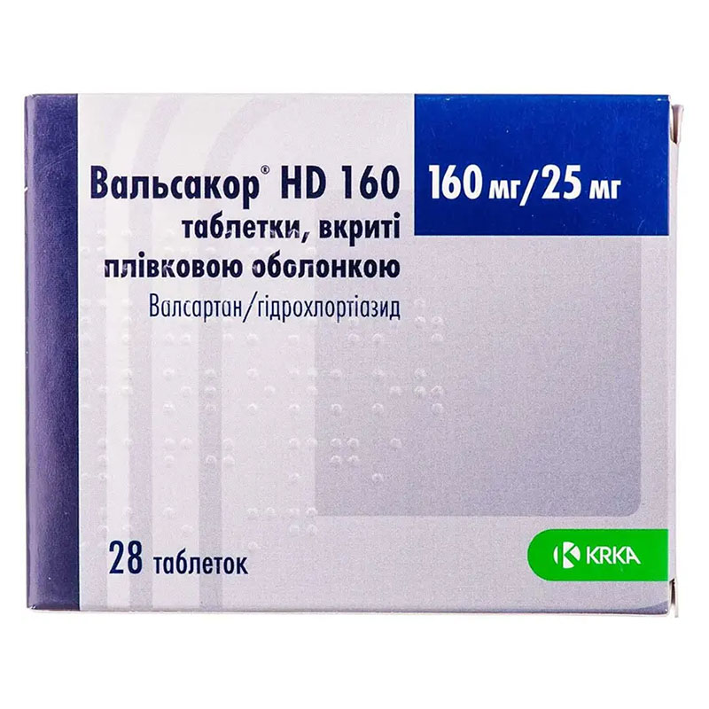Вальсакор HD 160 таблетки по 160 мг/25 мг 28 шт. (14х2) Вальсакор HD 160 таблетки по 160 мг/25 мг 28 шт. (14х2)