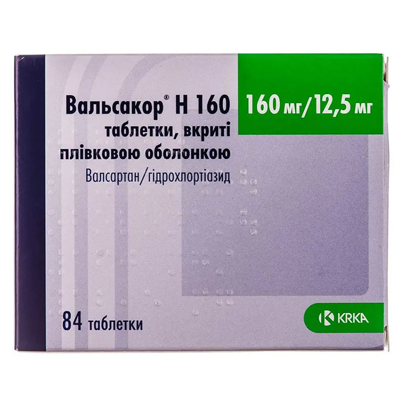 Вальсакор H 160 таблетки по 160 мг/12.5 мг 84 шт. (14х6) Вальсакор H 160 таблетки по 160 мг/12.5 мг 84 шт. (14х6)