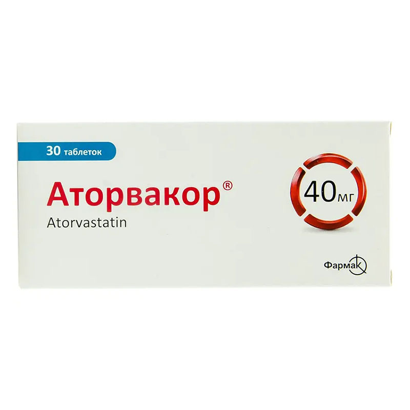 Аторвакор таблетки по 40 мг 30 шт. (10х3) Аторвакор таблетки по 40 мг 30 шт. (10х3)