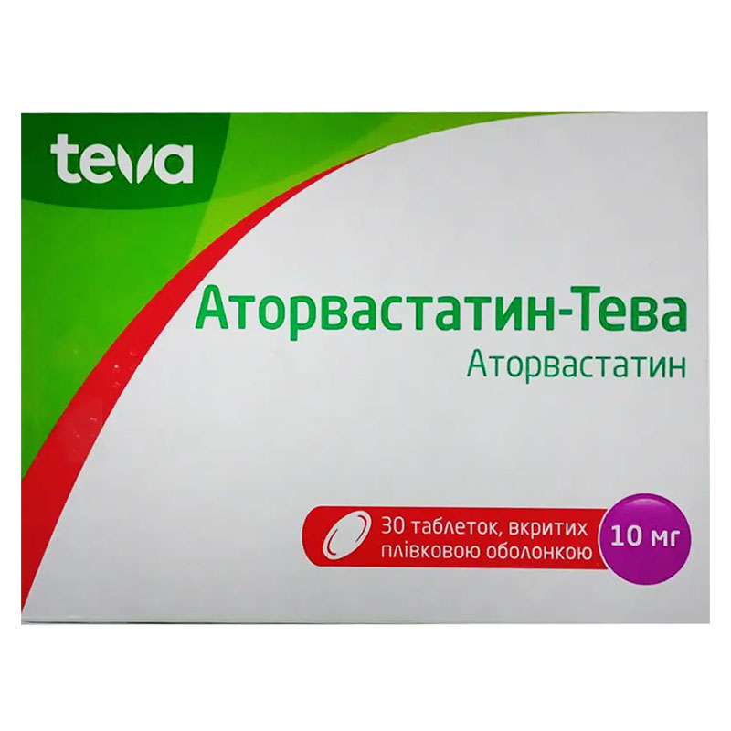 Аторвастатин-Тева таблетки по 10 мг 30 шт. (10х3) Аторвастатин-Тева таблетки по 10 мг 30 шт. (10х3)