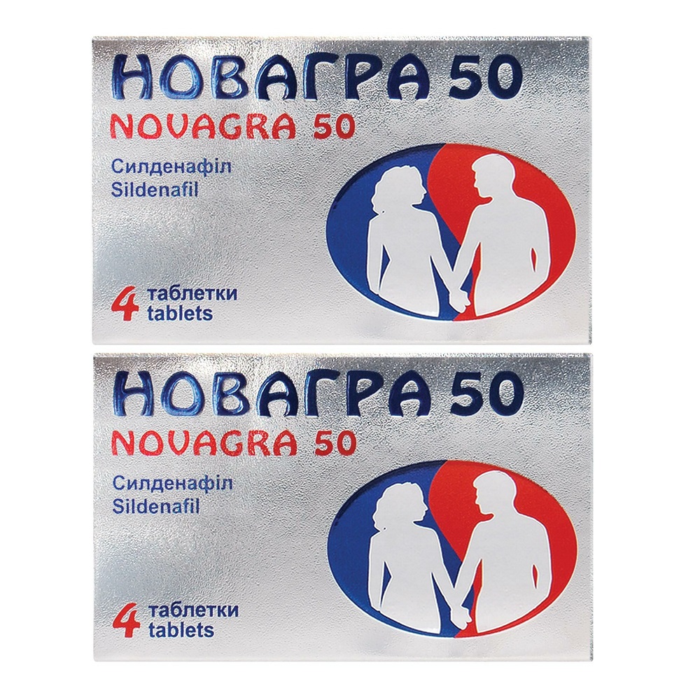 Новагра 50 таблетки по 50 мг 4 шт. Акционный набор 2 упаковки Новагра 50 таблетки по 50 мг 4 шт. Акционный набор 2 упаковки