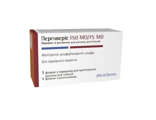 ПЕРГОВЕРІС, Merck Serono International  (Швейцарія), пор. д/п ін. р-ну 150 МО + 75 МО фл., з розч.