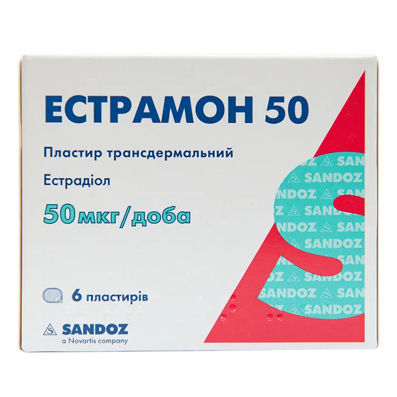 Естрамон 50 пластир по 50 мкг/доба у пакетиках 6 шт.