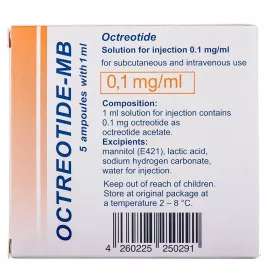 Октреотид-МБ розчин для ін'єкцій 0.1 мг/мл в ампулах по 1 мл 5 шт.