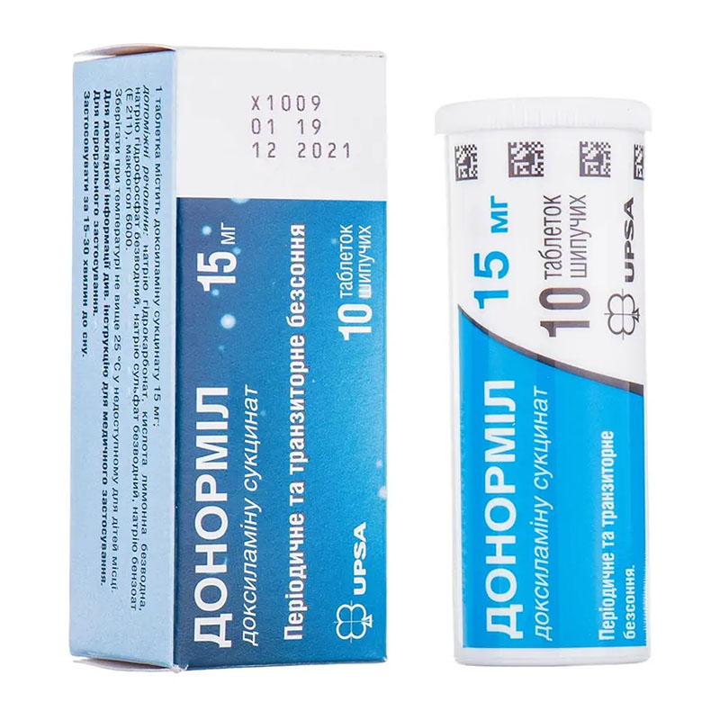Донорміл таблетки шип. по 15 мг 10 шт. у тубах