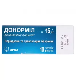 Донорміл таблетки шип. по 15 мг 10 шт. у тубах