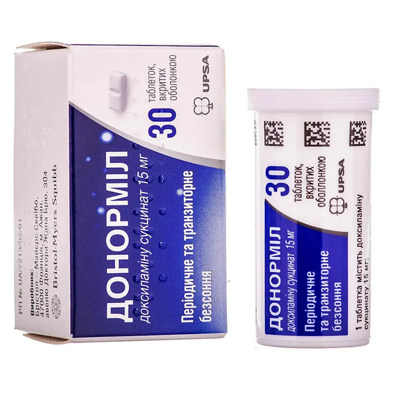Донорміл таблетки, в/о по 15 мг 30 шт. у тубах